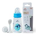 Mylo Baby 2 in 1 Feeding Bottles with Spoon for New Born Baby (125ml + 250ml) | Anti Colic &amp; BPA Free Feeding Bottles | Feels Natural Baby Bottle | Easy Flow Neck Design- Bear + Elephant