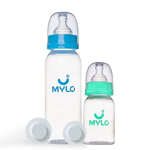 mylo baby feeding bottle 125ml  250ml for new born baby  anti colic amp bpa free feeding bottles  feels natural baby bottle  easy flow neck design- sea green  sky blue