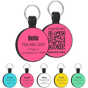 myluckytag personalized pet id tags dog tags - silent silicone qr code id tags - pet online profile - send pet location alert email when scanning