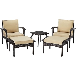 5 piece patio furniture setoutdoor wicker conversation set modern rattan bistro set for balcony garden deck outside beige and white color