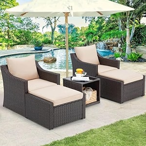 5 piece patio furniture setoutdoor wicker conversation set porch chairs modern rattan bistro set for balcony garden deck outside dark brown and beige color