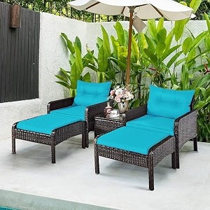 5 piece patio furniture setoutdoor wicker conversation set modern rattan bistro set for balcony garden deck outside dark brown and sky blue color
