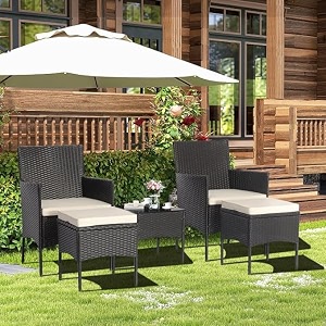 5 piece patio furniture set porch chairsottomans with coffee table modern rattan bistro set for balcony garden deck outside black and cream color