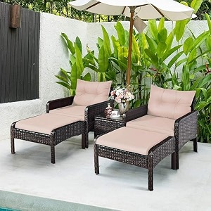 5 piece patio furniture setoutdoor wicker conversation set bistro set for balcony garden deck outside dark brown and cream color