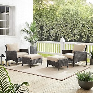 5 piece patio furniture setoutdoor wicker conversation set porch chairs modern rattan bistro set for balcony garden deck outside dark brown and off white color