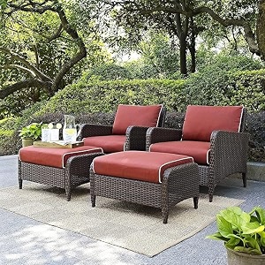 5 piece patio furniture setoutdoor wicker conversation set modern rattan bistro set for balcony garden deck outside brown and red color
