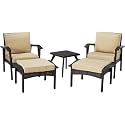 5 Piece Patio Furniture Set,Outdoor Wicker Conversation Set, Modern Rattan Bistro Set for Balcony Garden Deck Outside. (Beige and White Color)