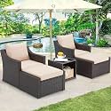 5 Piece Patio Furniture Set,Outdoor Wicker Conversation Set, Porch Chairs Modern Rattan Bistro Set for Balcony Garden Deck Outside. (Dark Brown and Beige Color)