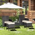 5 Piece Patio Furniture Set, Porch Chairs,Ottomans with Coffee Table, Modern Rattan Bistro Set for Balcony Garden Deck Outside. (Black and Cream Color)