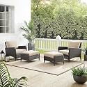 5 Piece Patio Furniture Set,Outdoor Wicker Conversation Set, Porch Chairs, Modern Rattan Bistro Set for Balcony Garden Deck Outside. (Dark Brown and Off White Color)