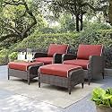 5 Piece Patio Furniture Set,Outdoor Wicker Conversation Set, Modern Rattan Bistro Set for Balcony Garden Deck Outside. (Brown and Red Color)