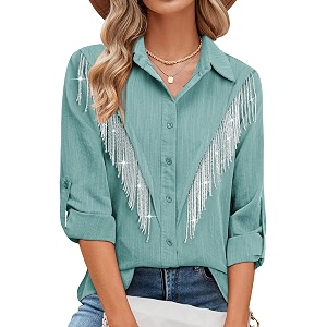 MYMORE Womens Sparkly Fringe Shirt Western Cowgirl