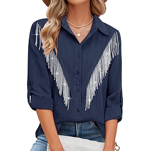 MYMORE Womens Sparkly Fringe Shirt Western Cowgirl