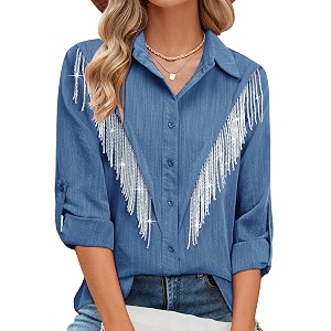 MYMORE Womens Sparkly Fringe Shirt Western Cowgirl