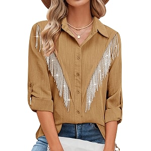 MYMORE Womens Sparkly Fringe Shirt Western Cowgirl