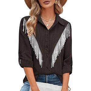 MYMORE Womens Sparkly Fringe Shirt Western Cowgirl