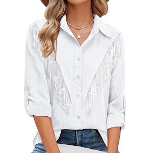 MYMORE Womens Sparkly Fringe Shirt Western Cowgirl