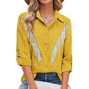 MYMORE Womens Sparkly Fringe Shirt Western Cowgirl