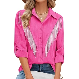MYMORE Womens Sparkly Fringe Shirt Western Cowgirl