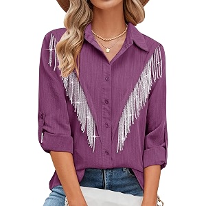 MYMORE Womens Sparkly Fringe Shirt Western Cowgirl