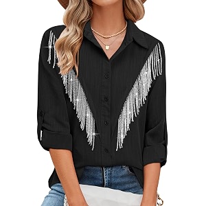 MYMORE Womens Sparkly Fringe Shirt Western Cowgirl