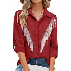 MYMORE Womens Sparkly Fringe Shirt Western Cowgirl