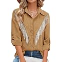 MYMORE Womens Sparkly Fringe Shirt Western Cowgirl