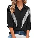 MYMORE Womens Sparkly Fringe Shirt Western Cowgirl