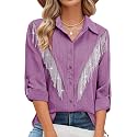 MYMORE Womens Sparkly Fringe Shirt Western Cowgirl