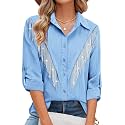 MYMORE Womens Sparkly Fringe Shirt Western Cowgirl