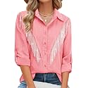 MYMORE Womens Sparkly Fringe Shirt Western Cowgirl