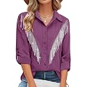 MYMORE Womens Sparkly Fringe Shirt Western Cowgirl