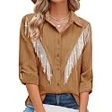 MYMORE Womens Sparkly Fringe Shirt Western Cowgirl