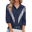 MYMORE Womens Sparkly Fringe Shirt Western Cowgirl