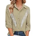 MYMORE Womens Sparkly Fringe Shirt Western Cowgirl