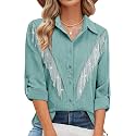 MYMORE Womens Sparkly Fringe Shirt Western Cowgirl