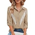 MYMORE Womens Sparkly Fringe Shirt Western Cowgirl