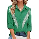 MYMORE Womens Sparkly Fringe Shirt Western Cowgirl
