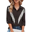 MYMORE Womens Sparkly Fringe Shirt Western Cowgirl