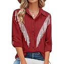 MYMORE Womens Sparkly Fringe Shirt Western Cowgirl