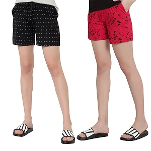myo womens 100 organic cotton printed regular shorts - pack of 2 multicolor