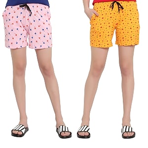 myo womens 100 organic cotton printed regular shorts - pack of 2 multicolor