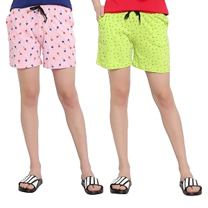myo womens 100 organic cotton printed regular shorts - pack of 2 multicolor