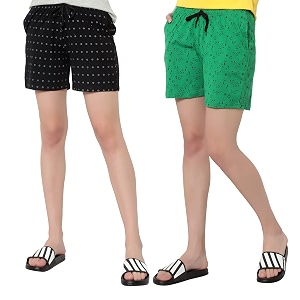 myo womens 100 organic cotton printed regular shorts - pack of 2 multicolor