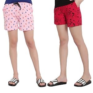 myo womens 100 organic cotton printed regular shorts - pack of 2 multicolor