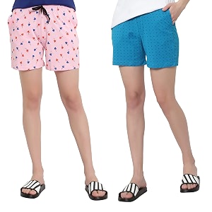 myo womens 100 organic cotton printed regular shorts - pack of 2 multicolor
