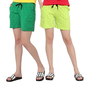 myo womens 100 organic cotton printed regular shorts - pack of 2 multicolor