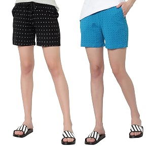 myo womens 100 organic cotton printed regular shorts - pack of 2 multicolor