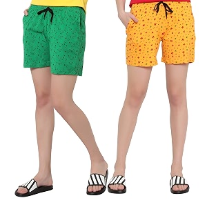 myo womens 100 organic cotton printed regular shorts - pack of 2 multicolor