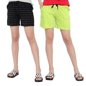 myo womens 100 organic cotton printed regular shorts - pack of 2 multicolor